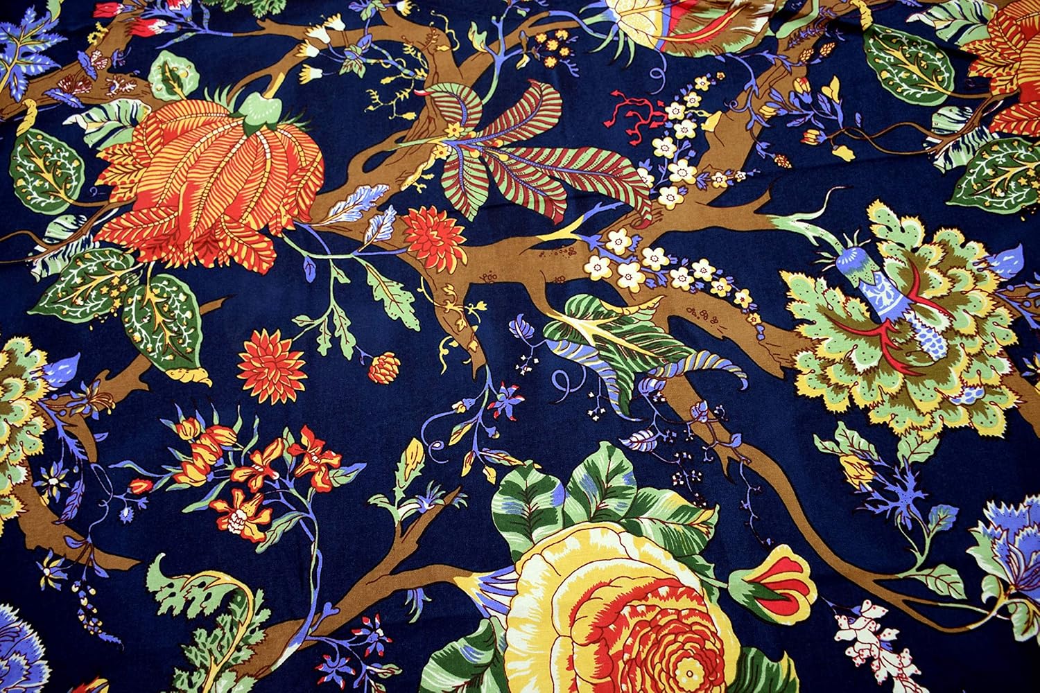 Capua Cotton Floral Print Tea/Coffee/Study Table Cover-Tablecloth (Navy Blue)