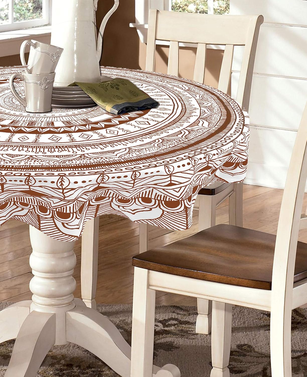 Capua Cotton Contemporary Round Dining Table Cover (Brown)