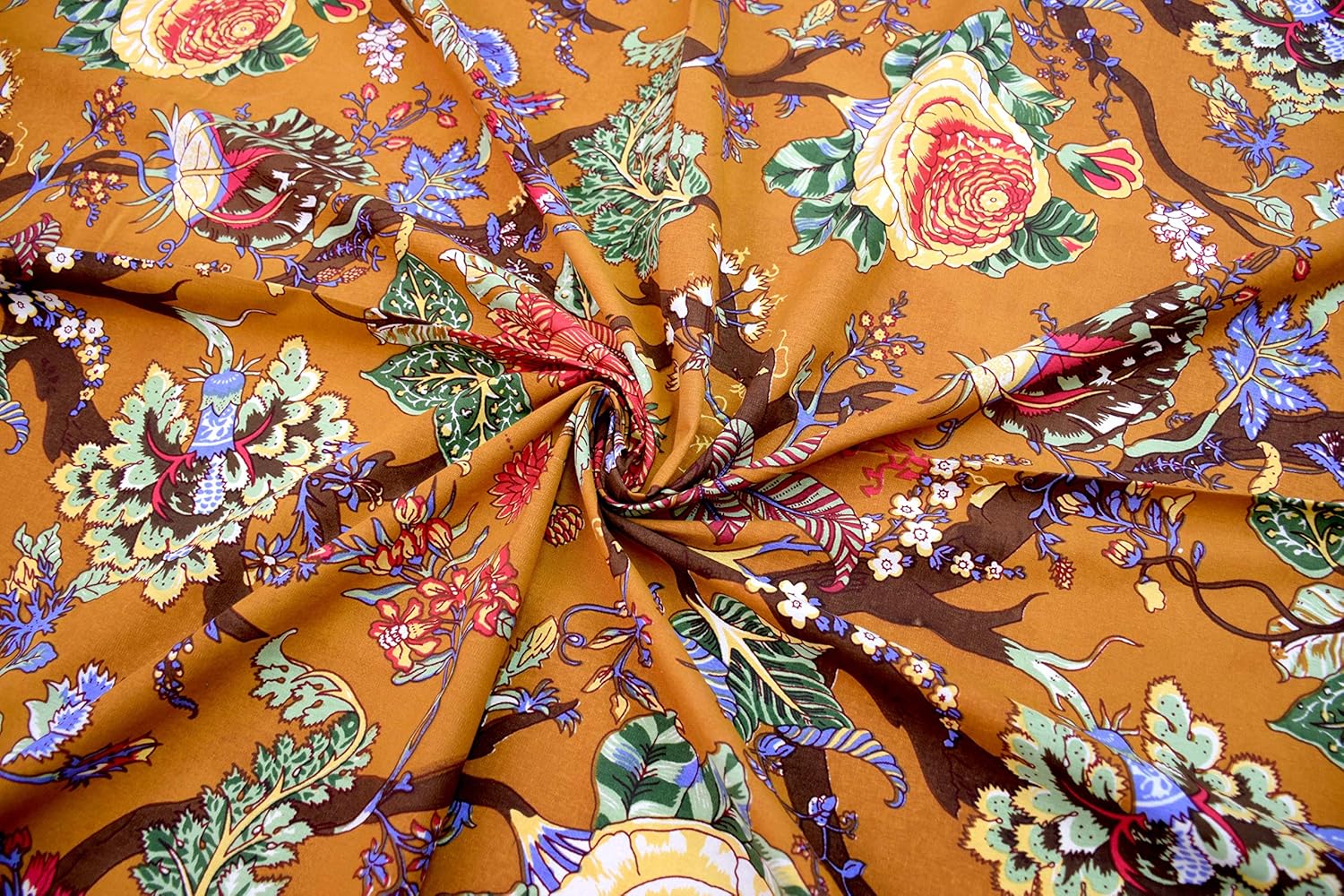 Capua Cotton Washable Flowered Dining Table Cloth (Brown Multi)
