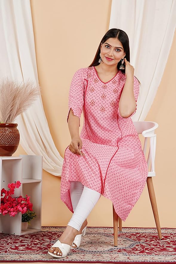 Capua  Women Rayon Floral Printed Embroidered Flared Kurta (MB-070)