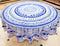 6 Seater Table Cover 100% Cotton Round Tablecloth with POM-POM Lace Border for Dinning Table (Sky Blue with Multi POM-POM)
