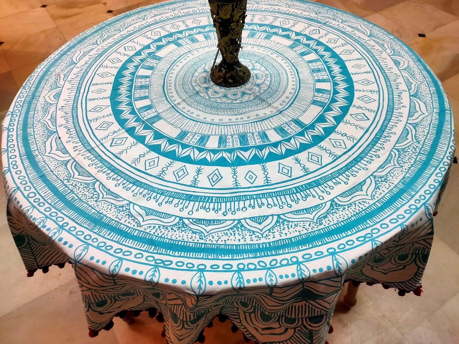100% Cotton Round Table Cover Dining Tablecloth 6 Seater Table Cover (Light Turquoise)