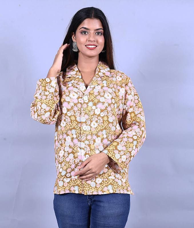 Women's/Girl's Floral Printed Summer coat for Sun Protection and Dust Pollution 100% Linen Cotton Coat