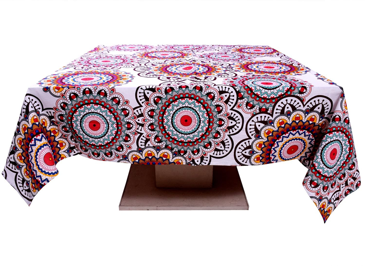 Cotton Floral Print Design Square 4 Seater Table Cover