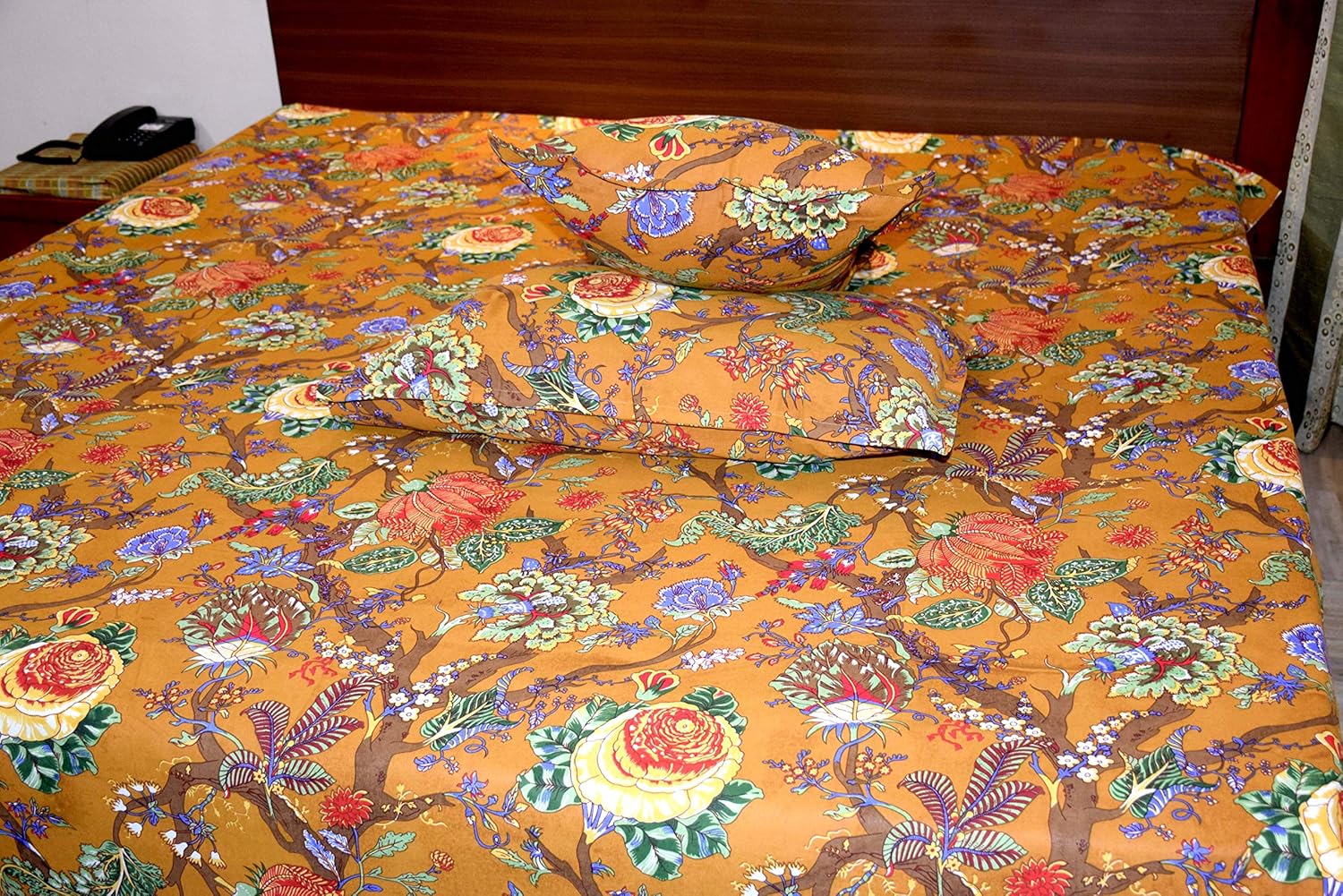 Capua 100% Cotton Double Bedsheet with 2 Pillow Covers - Multi (Brown)