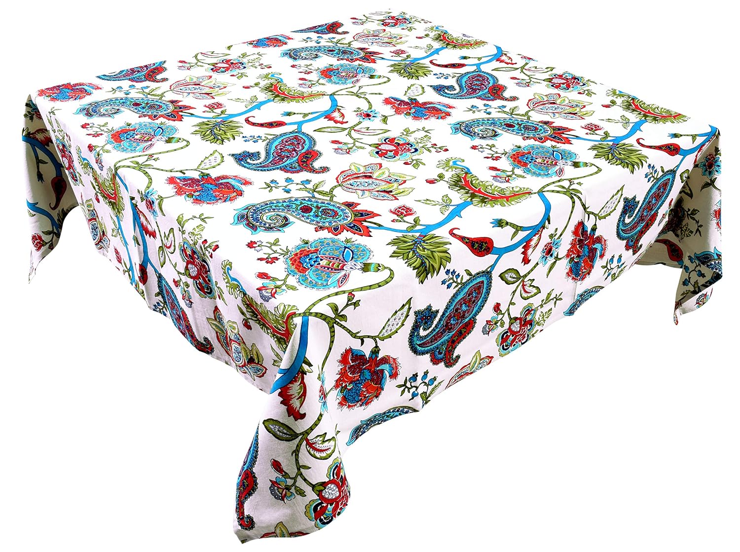 Capua 100% Cotton Floral Print Tea/Coffee Table Cover with Blue Color Lace Border Multi Color (60x60, Multi)