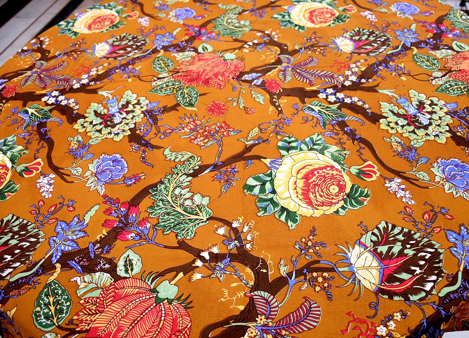 Capua Cotton Washable Flowered Dining Table Cloth (Brown Multi)