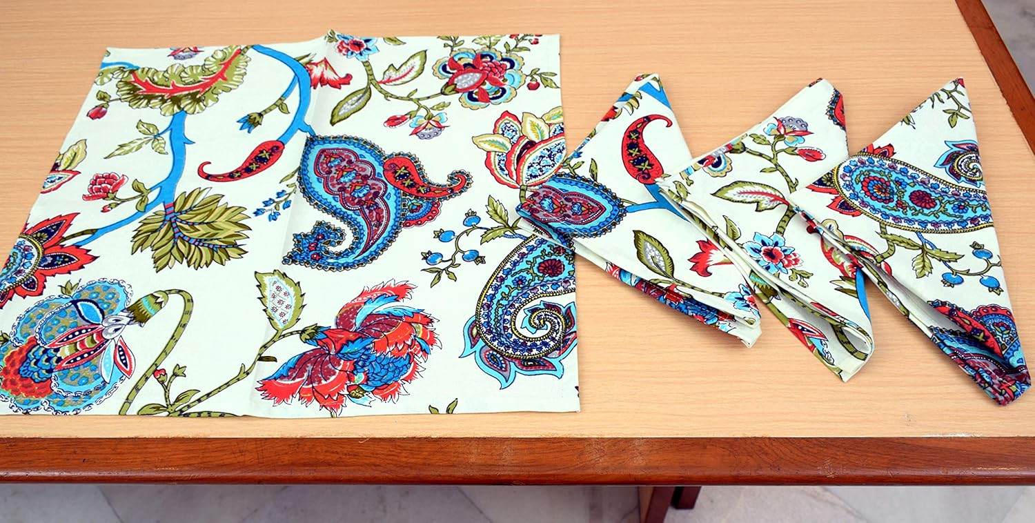 Capua Printed Cotton Dining Table Napkins Set (Multicolour -80)