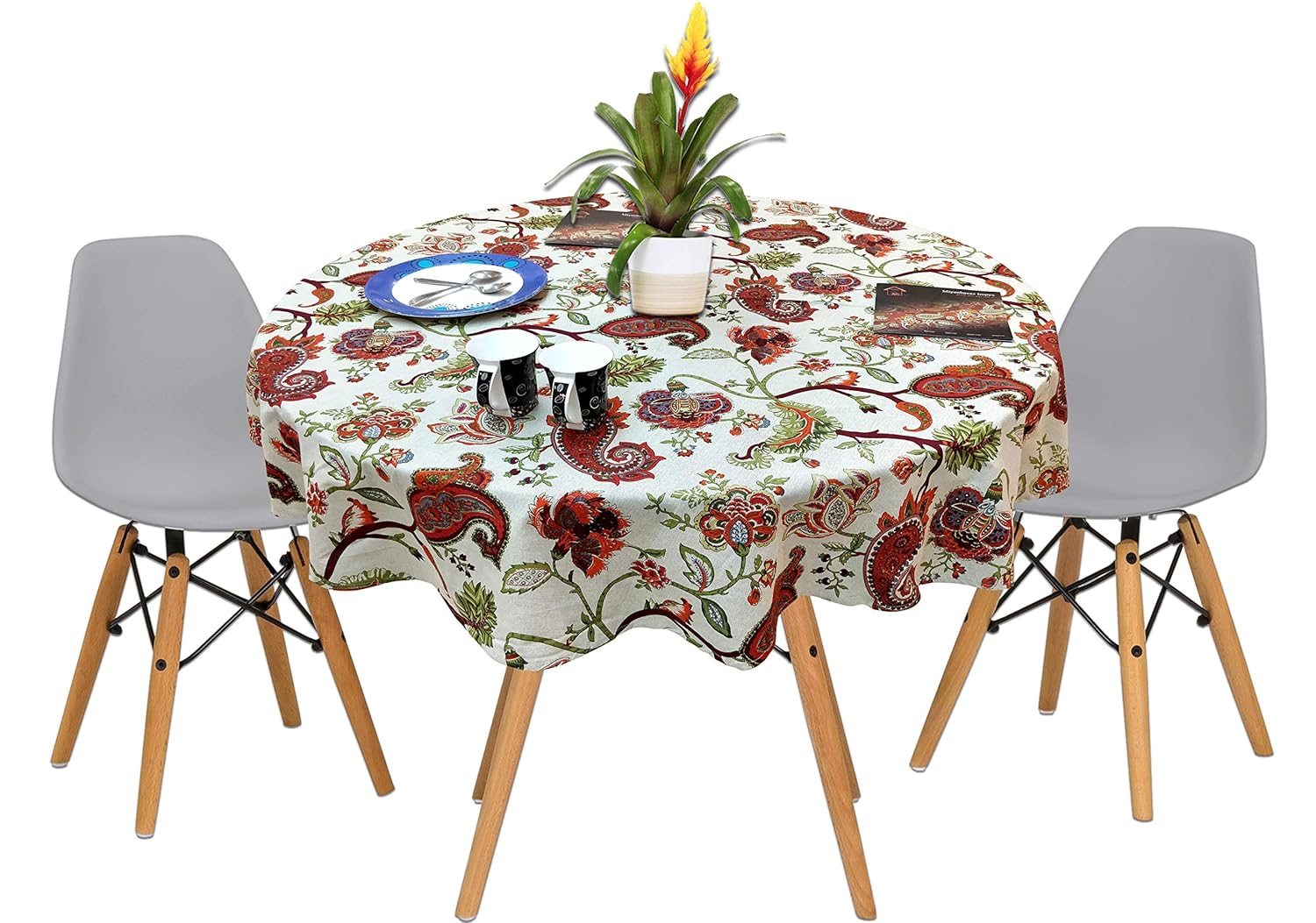 Capua Cotton Chambray Fabric Round Dining Table Cover, 4-6 Seater Round Tablecloth Multicolor