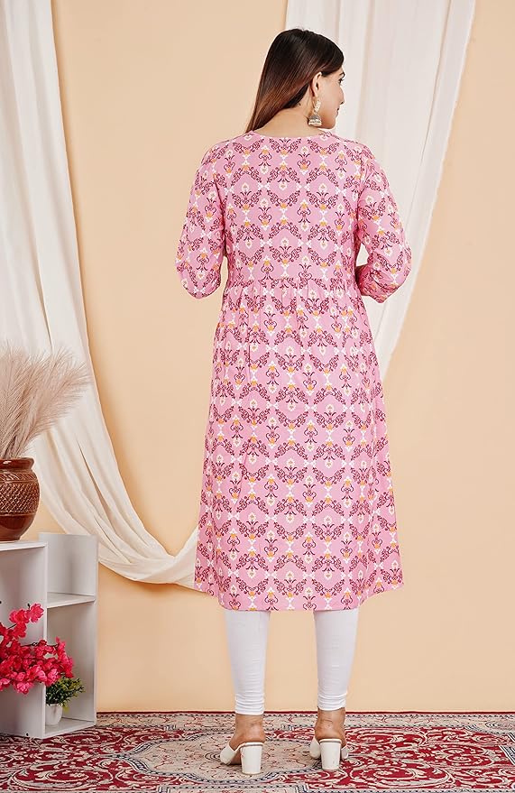Capua  Women Rayon Floral Printed Embroidered Flared Kurta (MB-064)