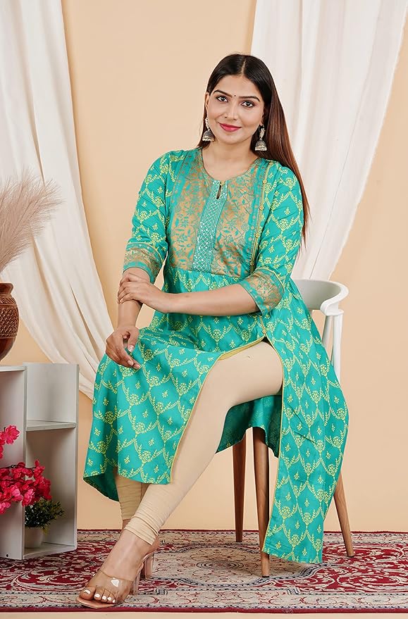 Capua  Women Rayon Floral Printed Embroidered Flared Kurta (MB-075)