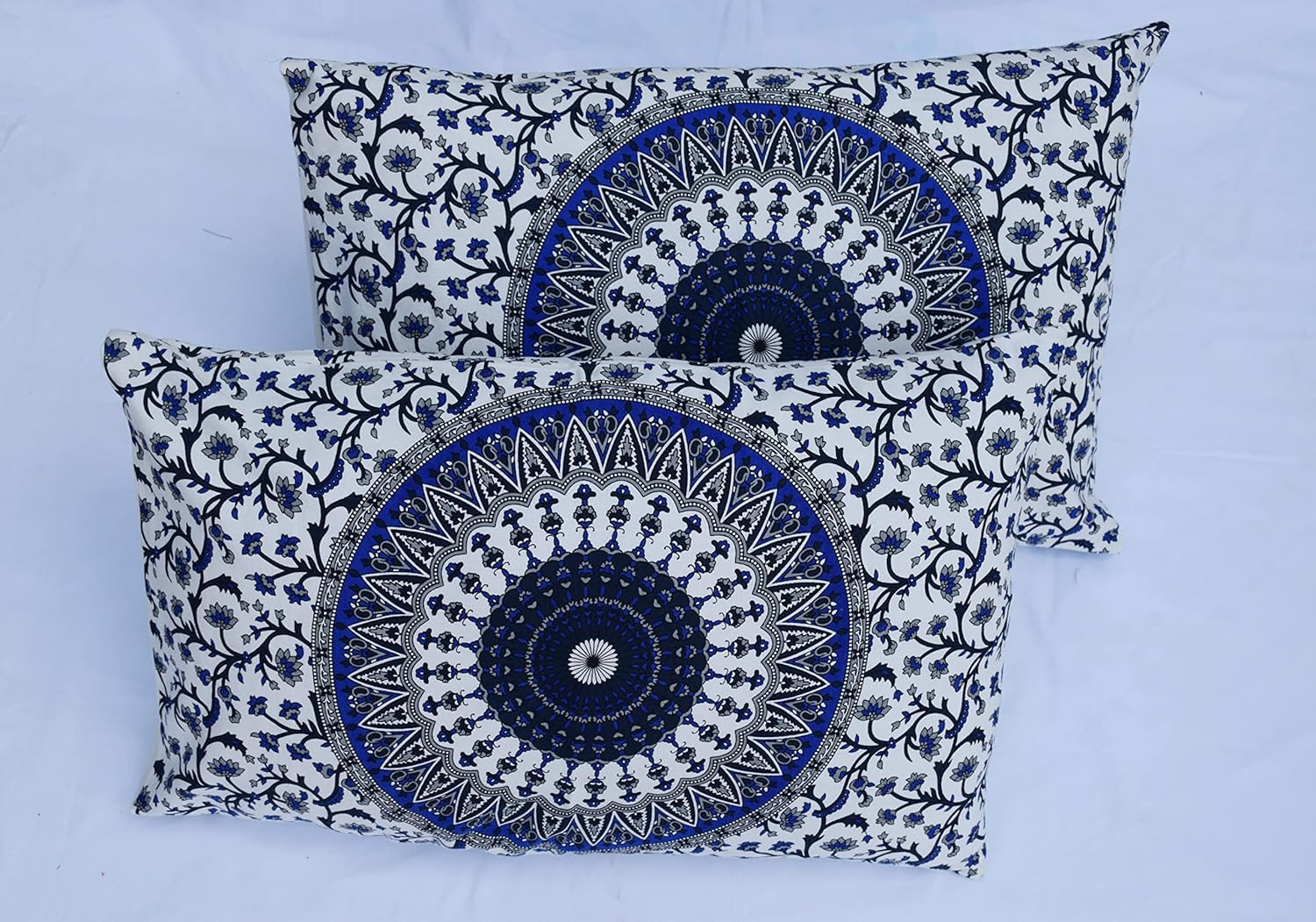 Capua Cotton King Size Pillow Covers Blue (18X28 Inch Pillow Cover)