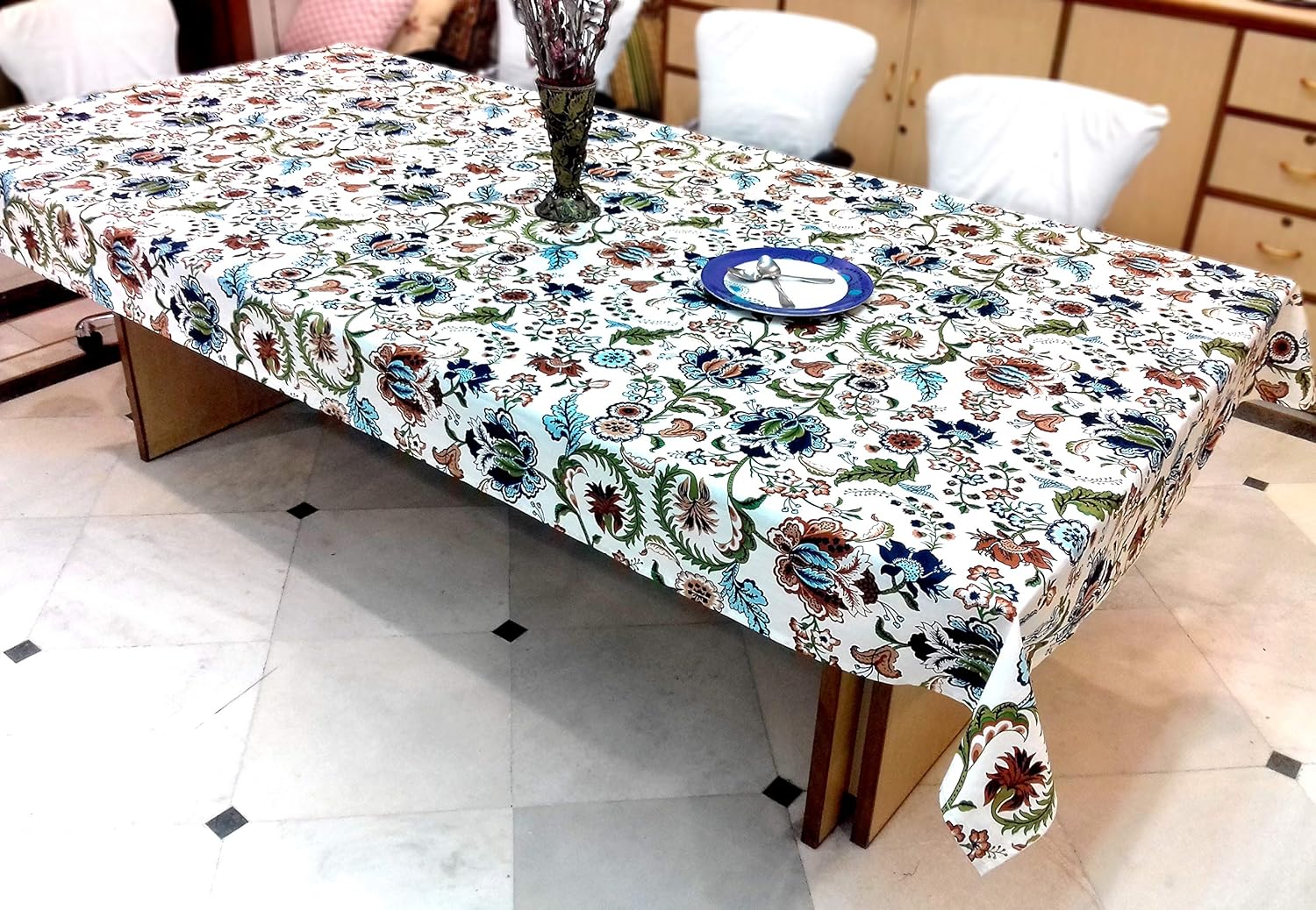 Capua Cotton Multi Flower Table Cover/Tablecloth (72X108 Inch)