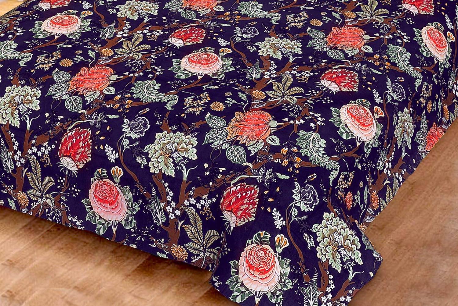 Capua 100% Cotton Double Bedsheet with 2 Pillow Covers - Multi (Blue Multi-3)