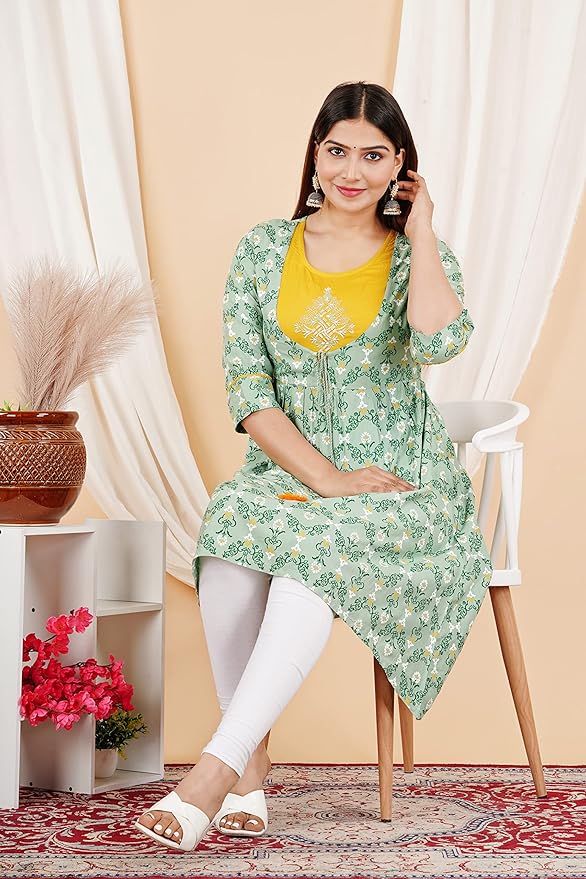 Capua  Women Rayon Floral Printed Embroidered Flared Kurta (MB-065)