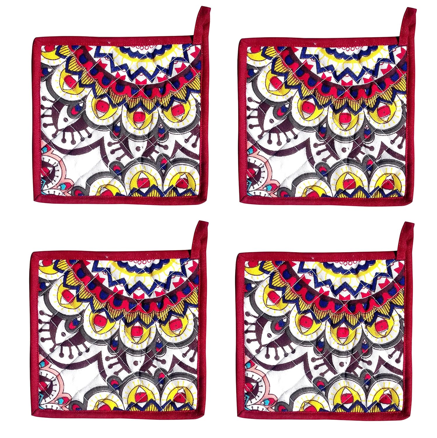 Set of 4 Kitchen Pot Holder 100% Cotton Padded (20 X 20 cm.)