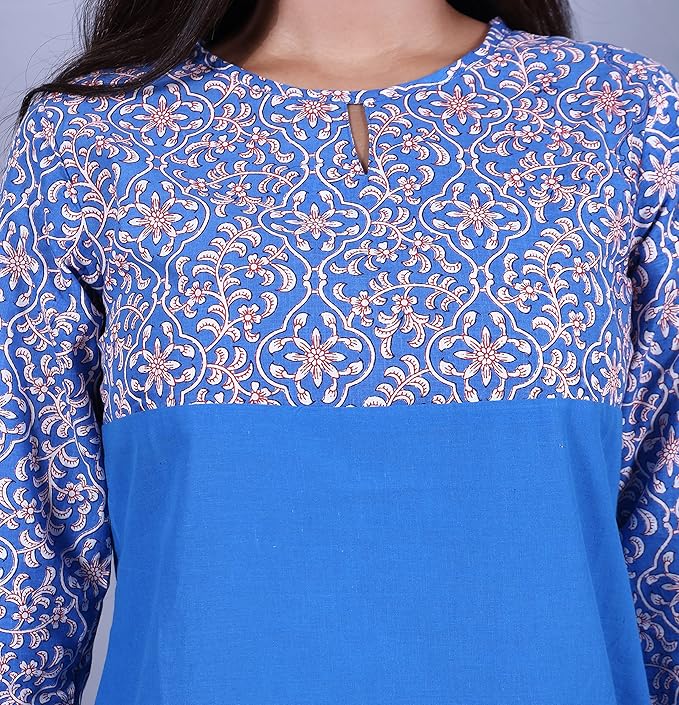 Capua Women's Casual Solid Printed Cotton Blue Top