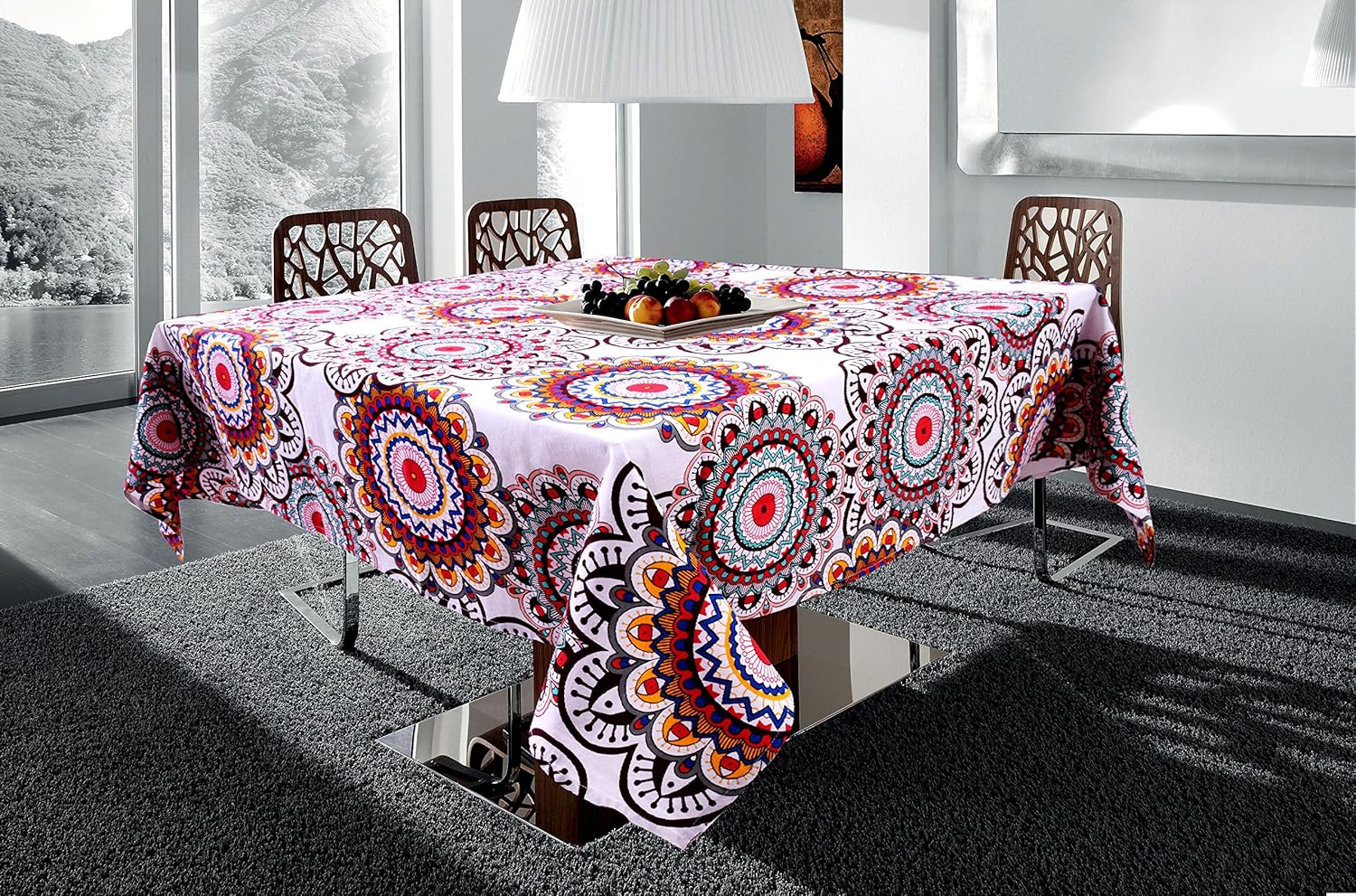 Cotton Floral Print Design Square 4 Seater Table Cover