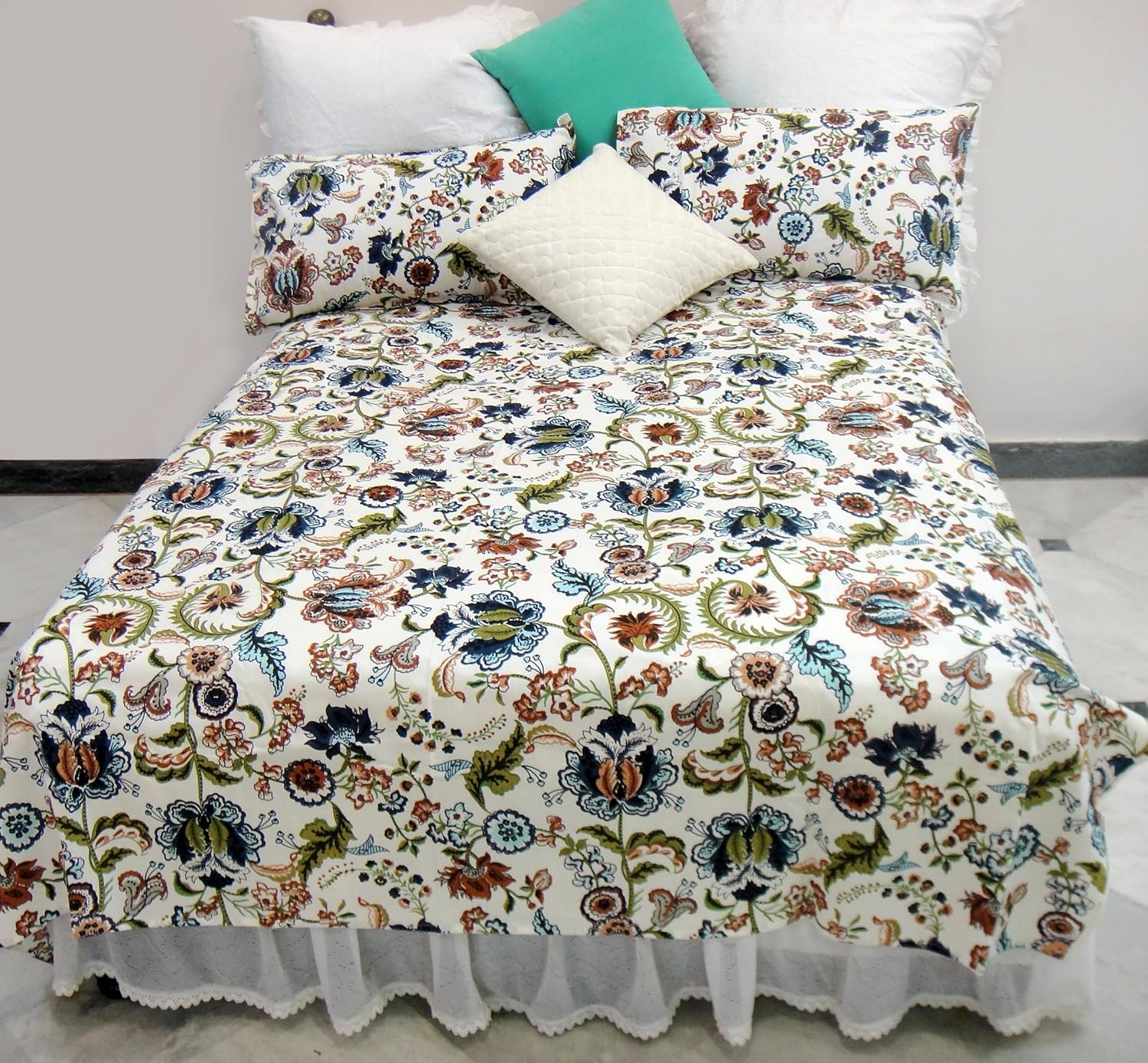 Capua 100% Cotton Multi-Color Queen Size Bed Sheets/Bed Cover/Tapestry with 2 Pillow Covers