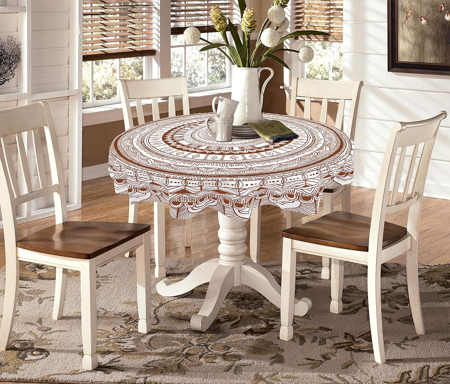 Capua Cotton Contemporary Round Dining Table Cover (Brown)