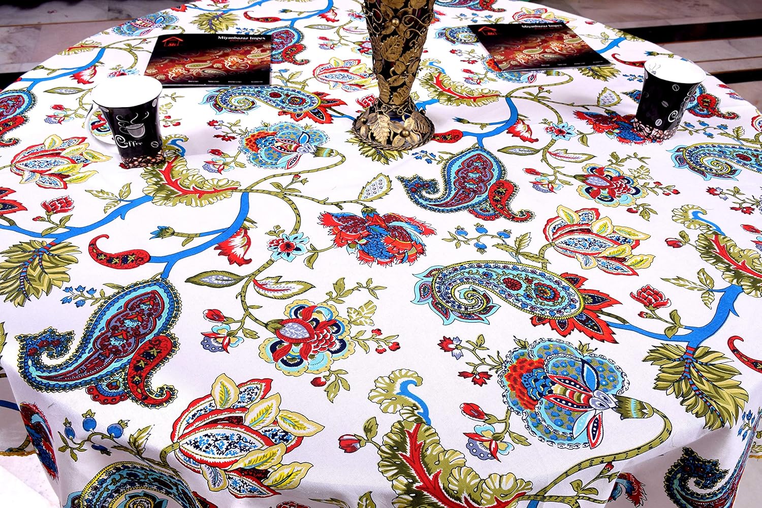 Capua  textiles100% Cotton Round Table Cover with Laces Border Diameter 65 Inches Multi-Color Round Tablecloth