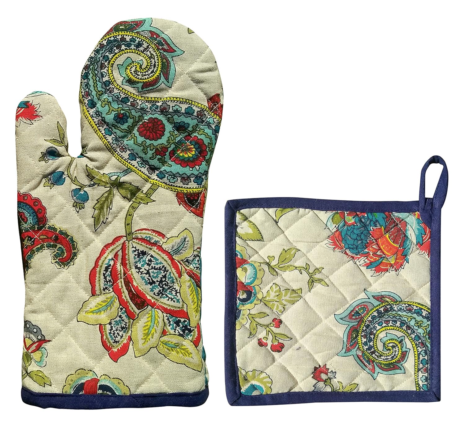 100% Cotton Padded Oven Gloves &Pot Holder (Multicolor, 2)