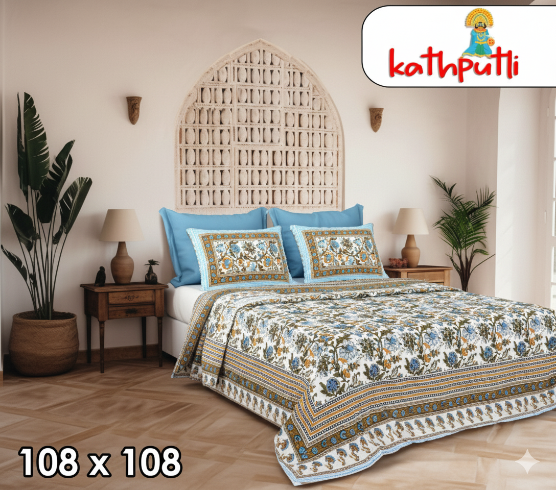 100% Cotton Double Bedsheet Combo Pack with Bedsheet and 2 Pillow Covers