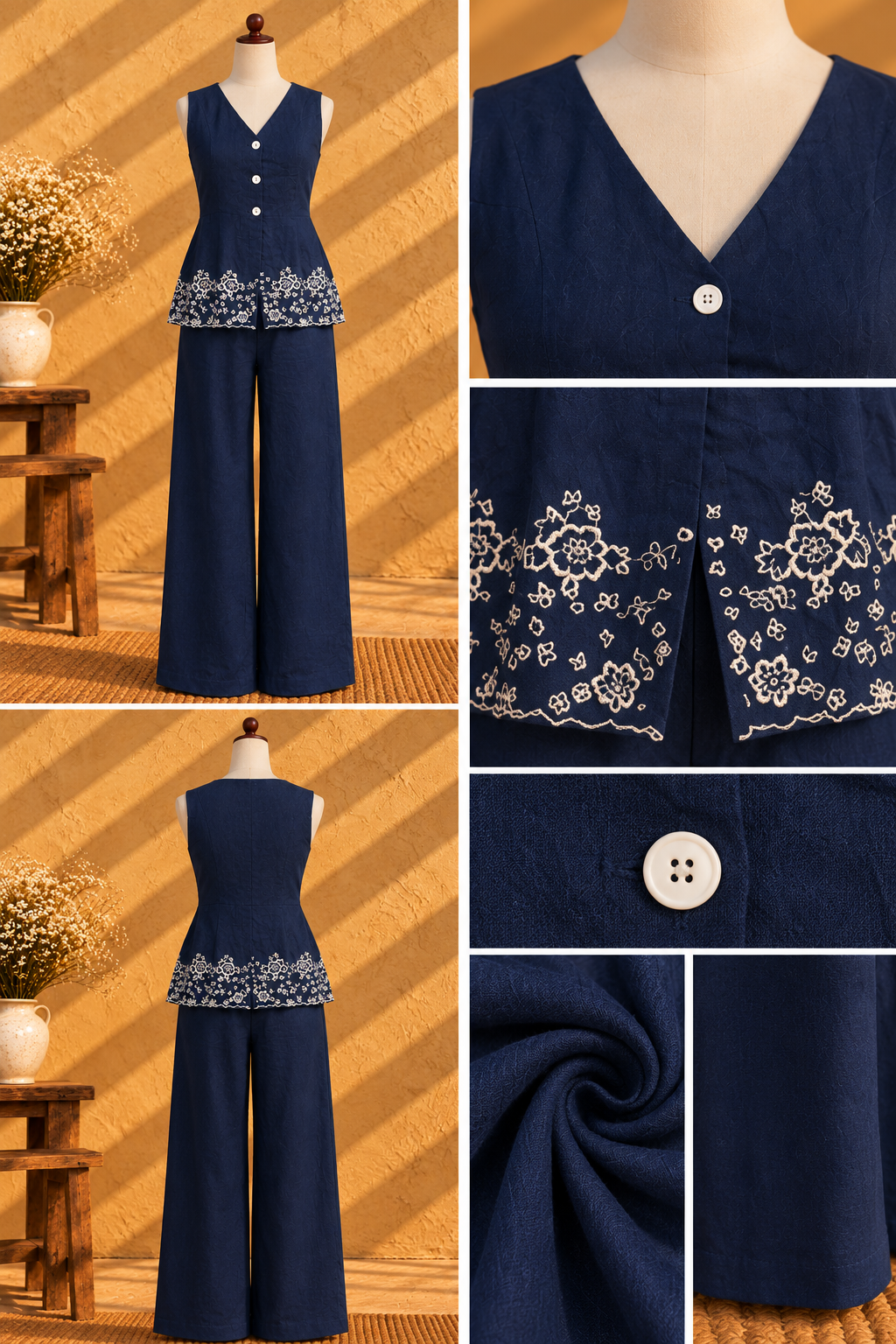 Navy Embroidered Co-ord