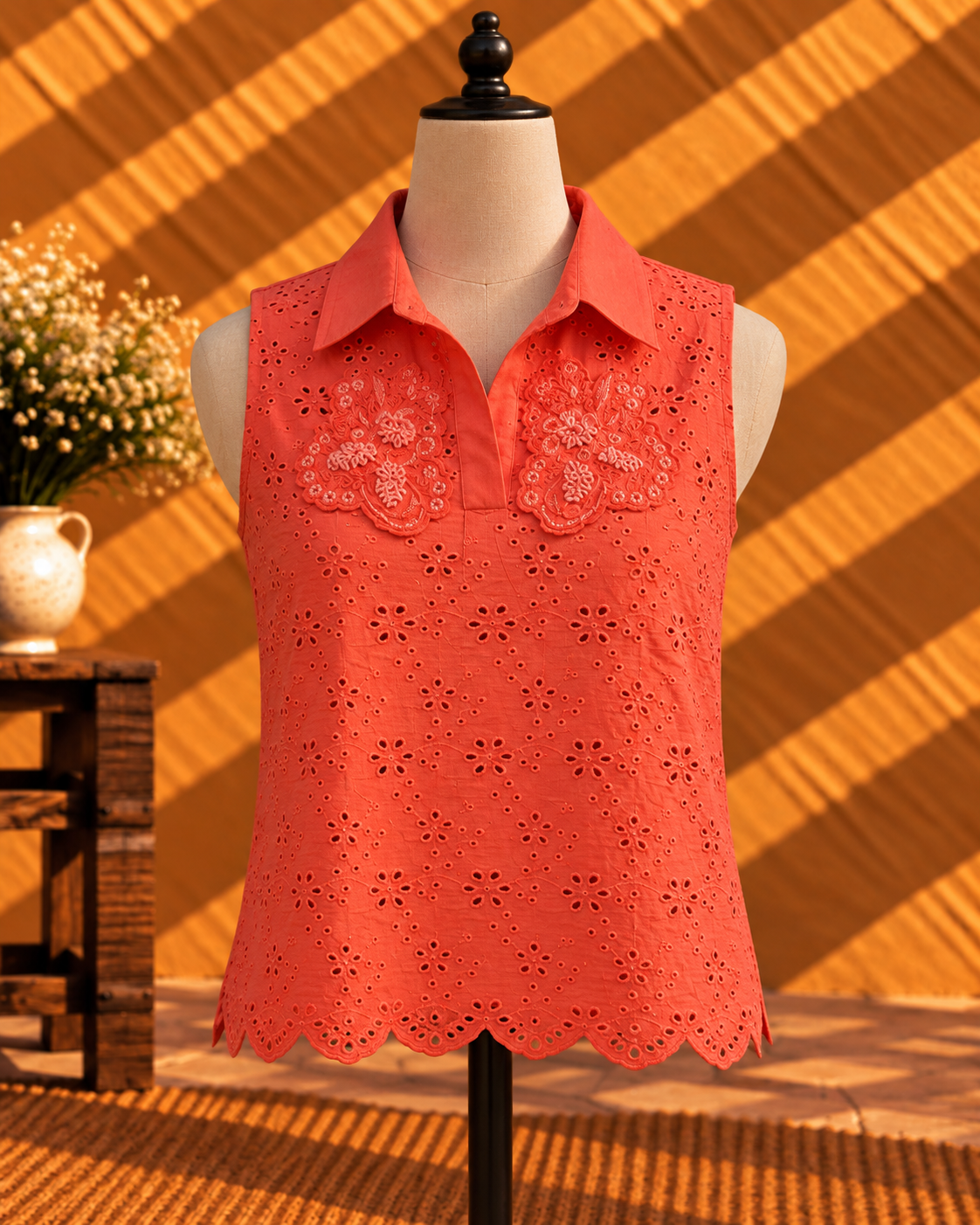 Eyelet Collar Top