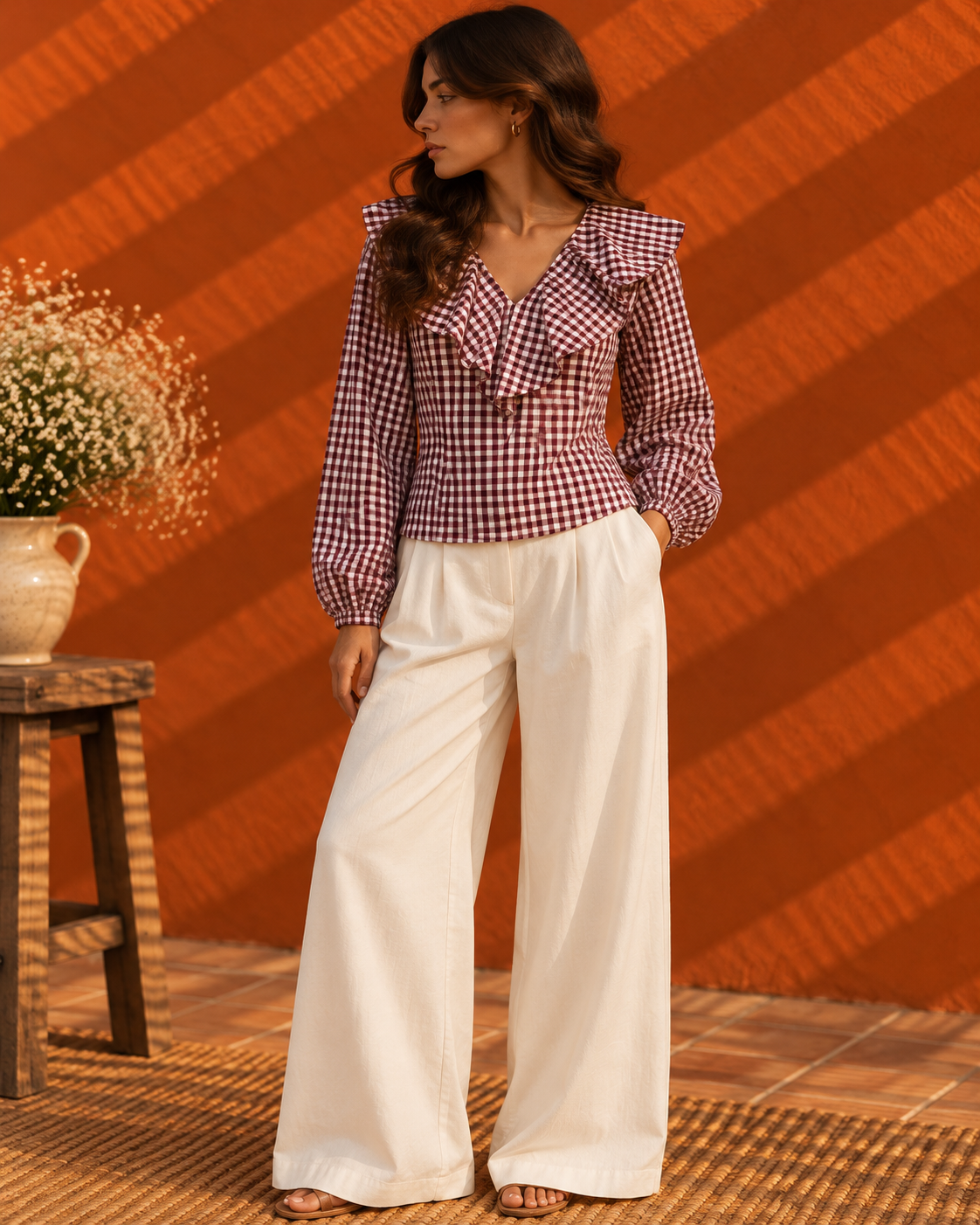 Gingham Ruffle Blouse