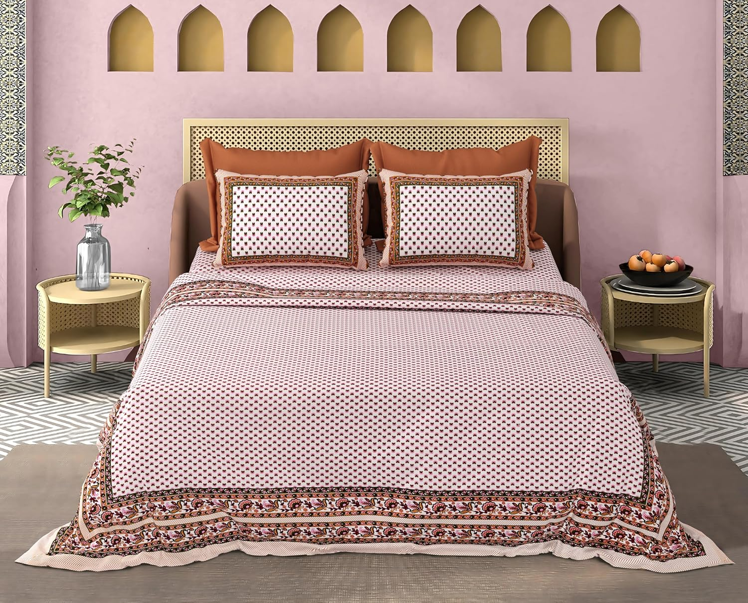 Classic Rajasthani Block Print Cotton Bedsheet – 110 TC-With 2 Pillow 18X28 Inch
