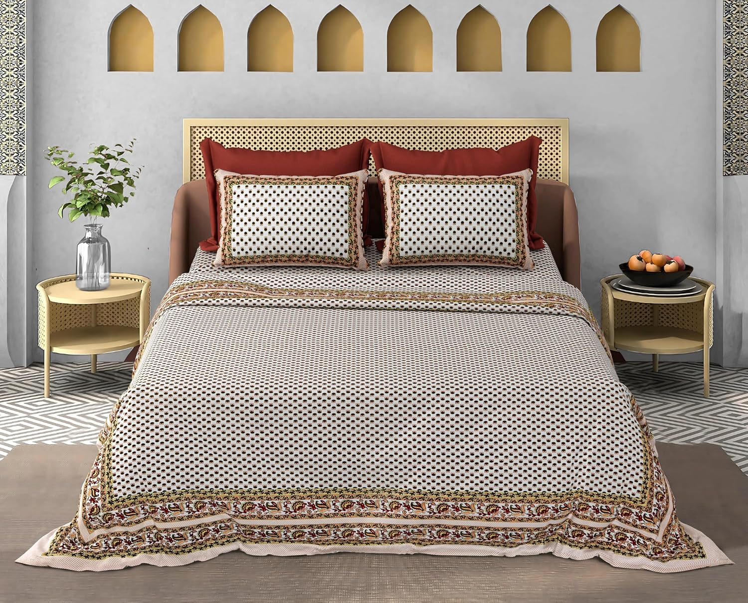 Royal Jaipuri Buti Print 100% Cotton Bedsheet – 110 TC-With 2 Pillow 18X28 Inch