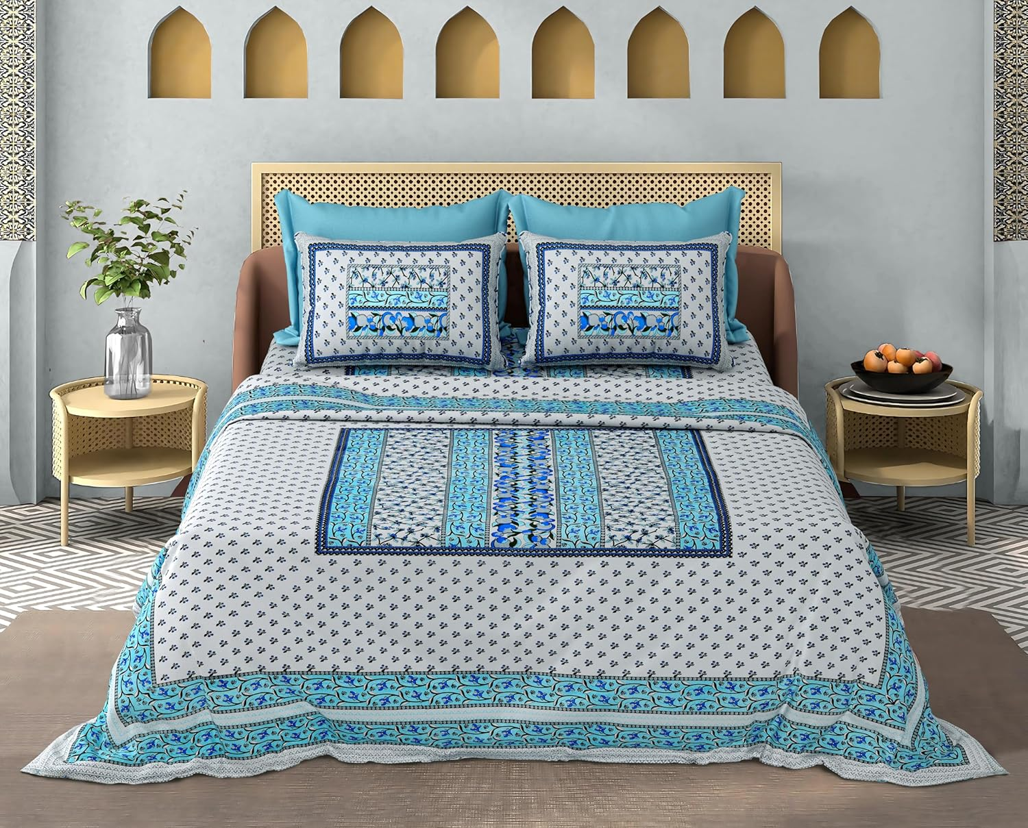 Traditional Rajasthani Buta Design Bedsheet – 110 TC Cotton-With 2 Pillow 18X28 Inch